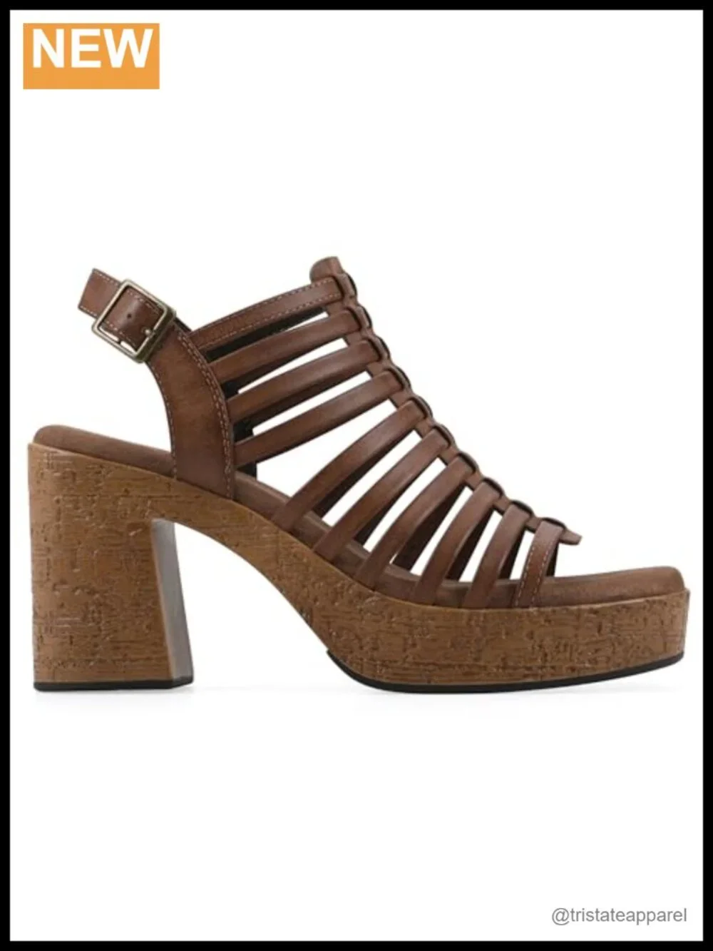 Gladiator Platform Sandal Cork Sole Open Square Toe Buckle Adjustable